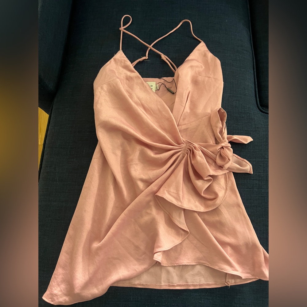 Hello Molly BLUSH Pink If The Gown Fits Satin Wrap Mini Spaghetti Strap Dress 4